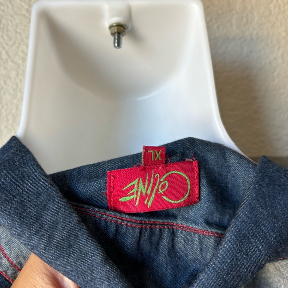 Coline Women’s XL Chambray Multicolor Collared Button Down Shirt Light Jacket - Picture 6 of 8